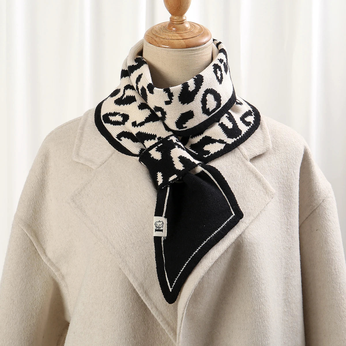 Foulard Écharpe Pied-de-Poule Luxe Femme - Tricot Long Mince Hiver Cou