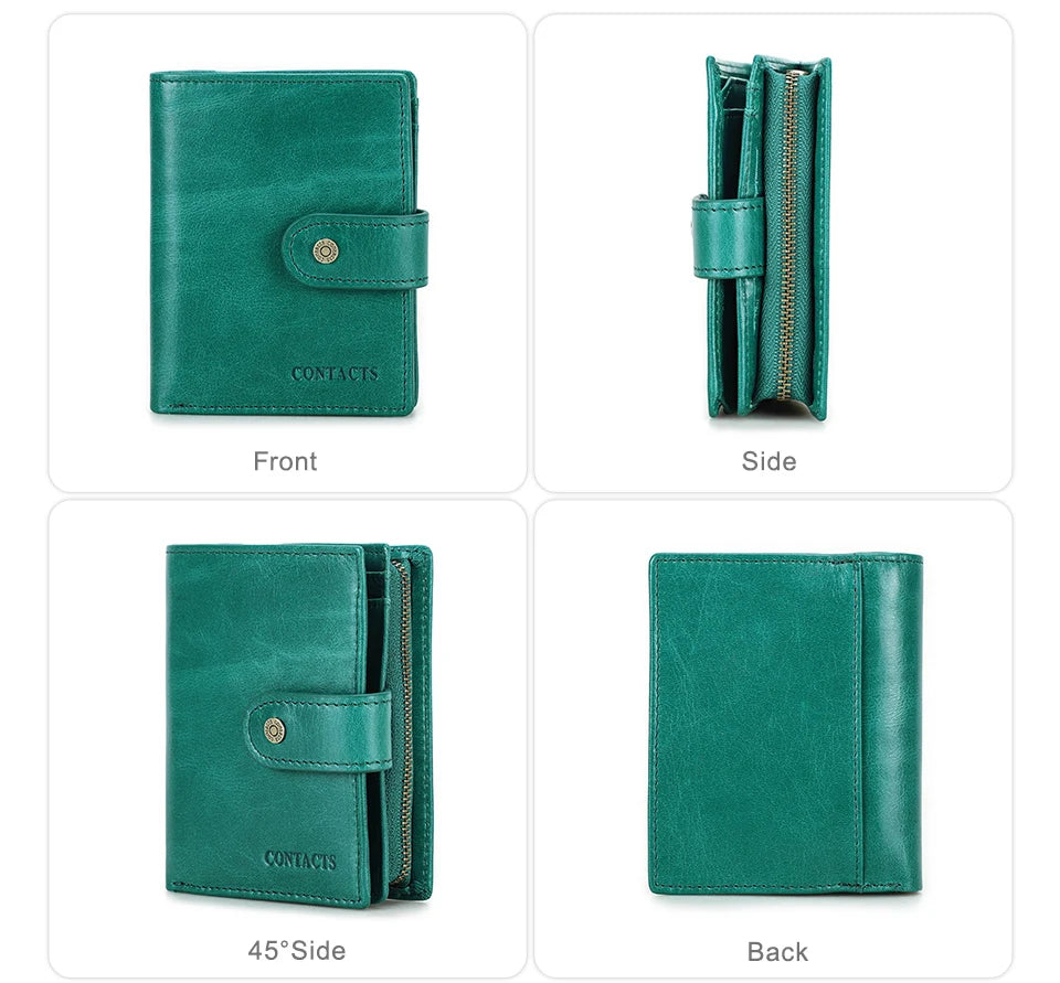 Portefeuille Femme Cuir Véritable Luxe Rose - Porte-Monnaie Compact Fermoir Hasp Porte-Carte Qualité