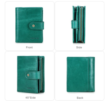 Portefeuille Femme Cuir Véritable Luxe Rose - Porte-Monnaie Compact Fermoir Hasp Porte-Carte Qualité