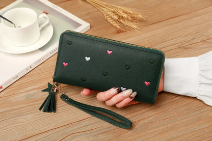 Portefeuille Long Femme Brodé - Pochette Dragonne Multi-Cartes Élégante
