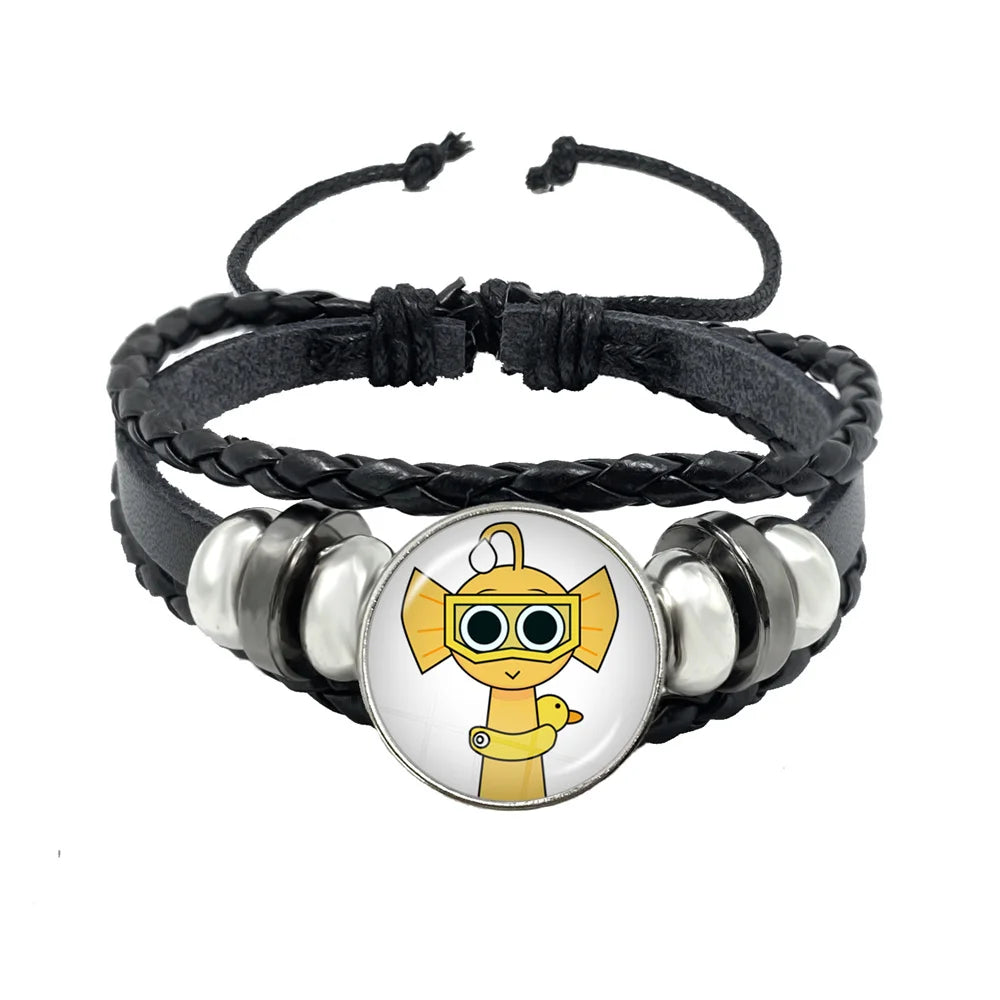 Bracelet Sprunki Incredibox Personnage Anime – Cuir Multicouche Tressé Fait Main