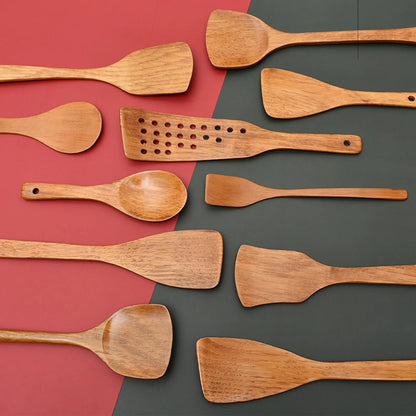 Ustensiles de Cuisine en Bois Naturel - Cuillères et Spatules Écologiques