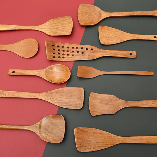Ustensiles de Cuisine en Bois Naturel - Cuillères et Spatules Écologiques