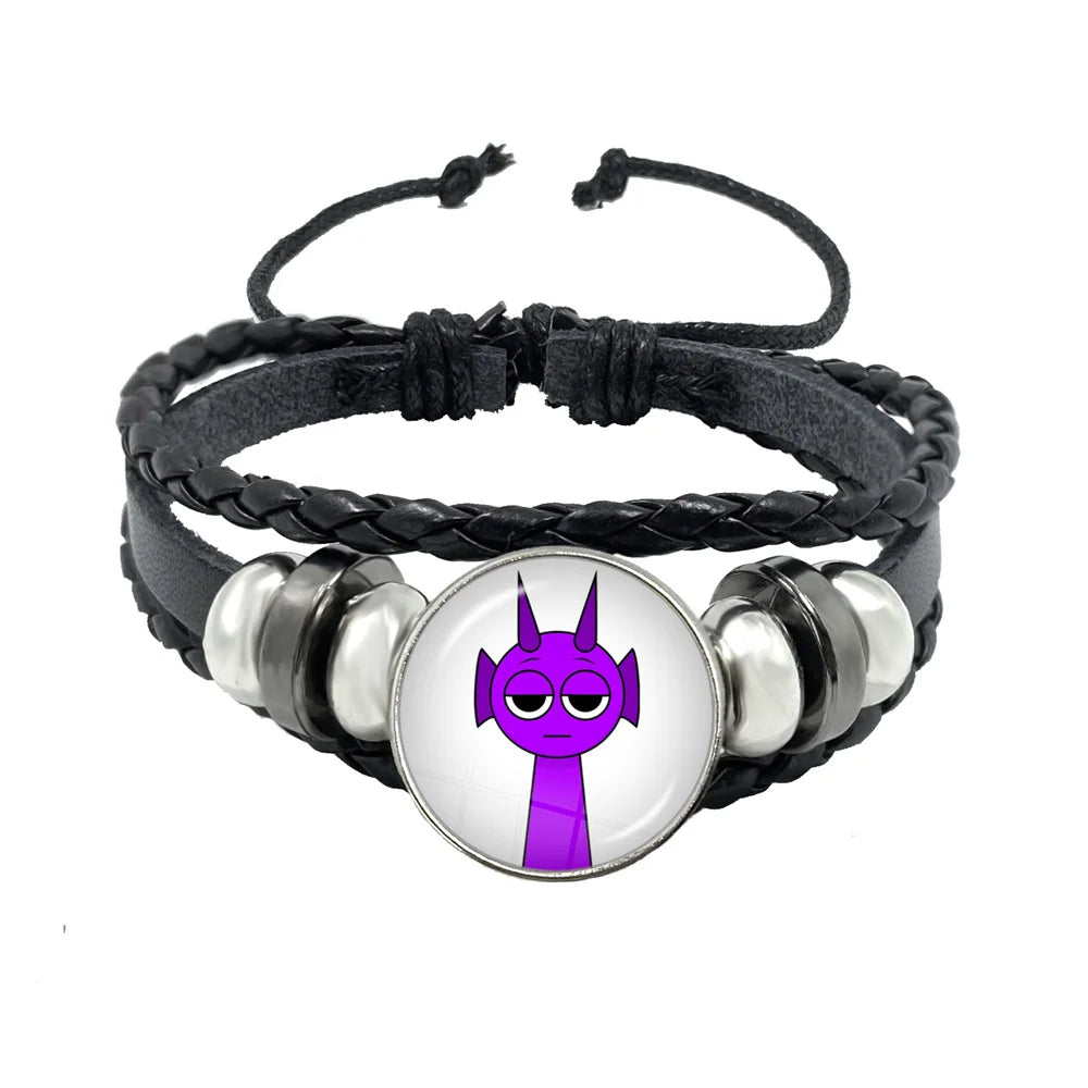 Bracelet Sprunki Incredibox Personnage Anime – Cuir Multicouche Tressé Fait Main