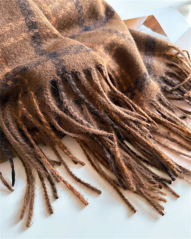 Women's Cashmere Scarf - Warm Checkered Shawl for Winter