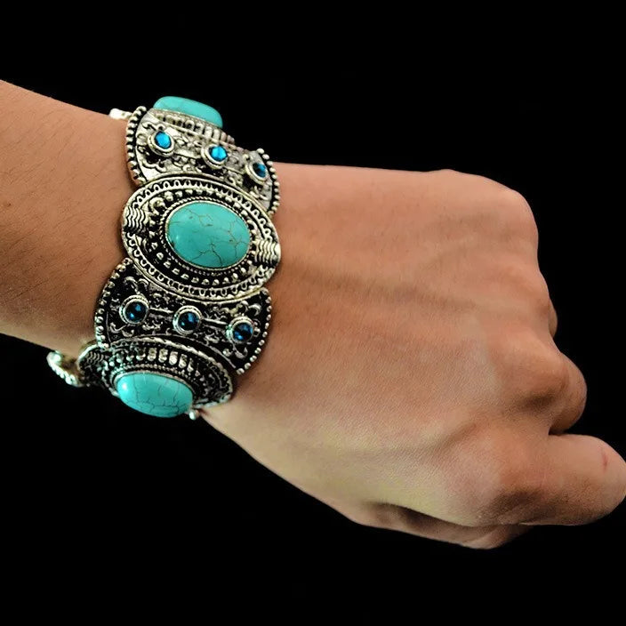 Bracelet Jonc Ethnique Tribal Turquoise - Inspiration Indienne et Africaine