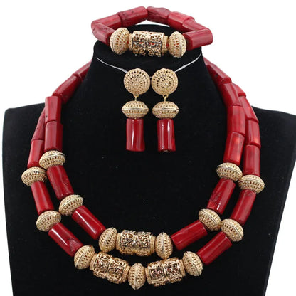 Parure Luxe Corail Nigérian 4 Couches – Ensemble Mariée Statement