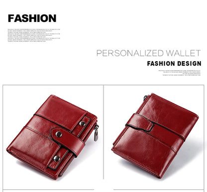 Portefeuille Femme Cuir Véritable RFID - Pochette Court avec Fenêtre ID