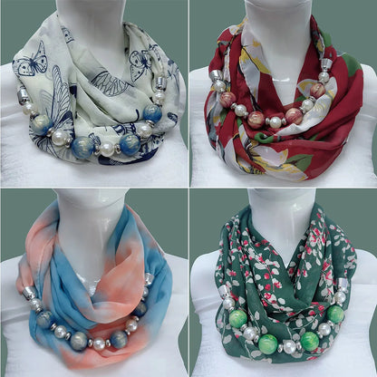 Foulard Collier Mousseline Multicolore Femme - Bijou Statement Neckerchief Bohème Hijab