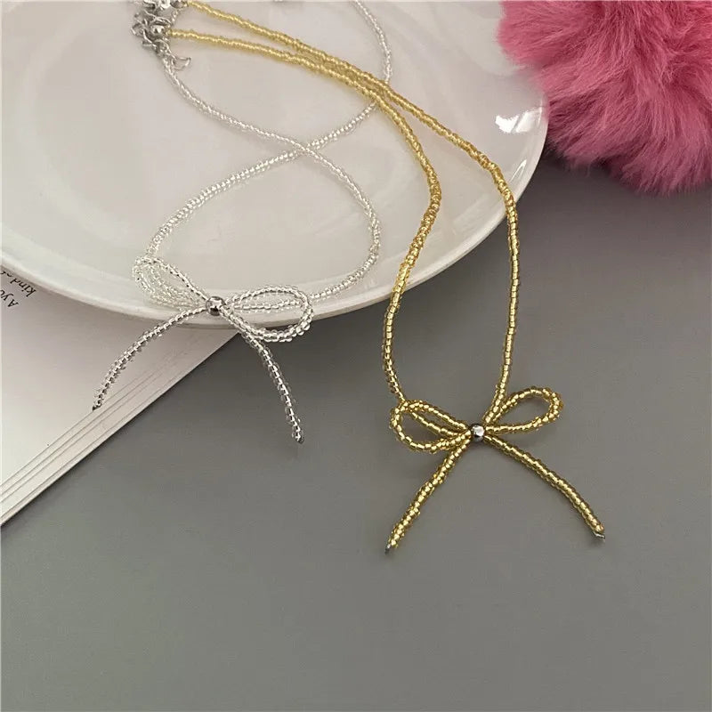 Collier Choker Perles Riz Nœud Papillon – Vintage Élégant Femme Fille