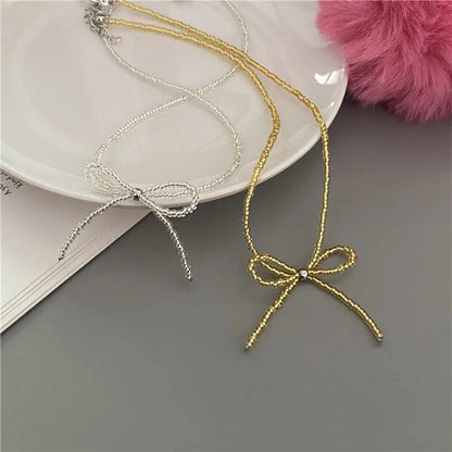 Collier Choker Perles Riz Nœud Papillon – Vintage Élégant Femme Fille