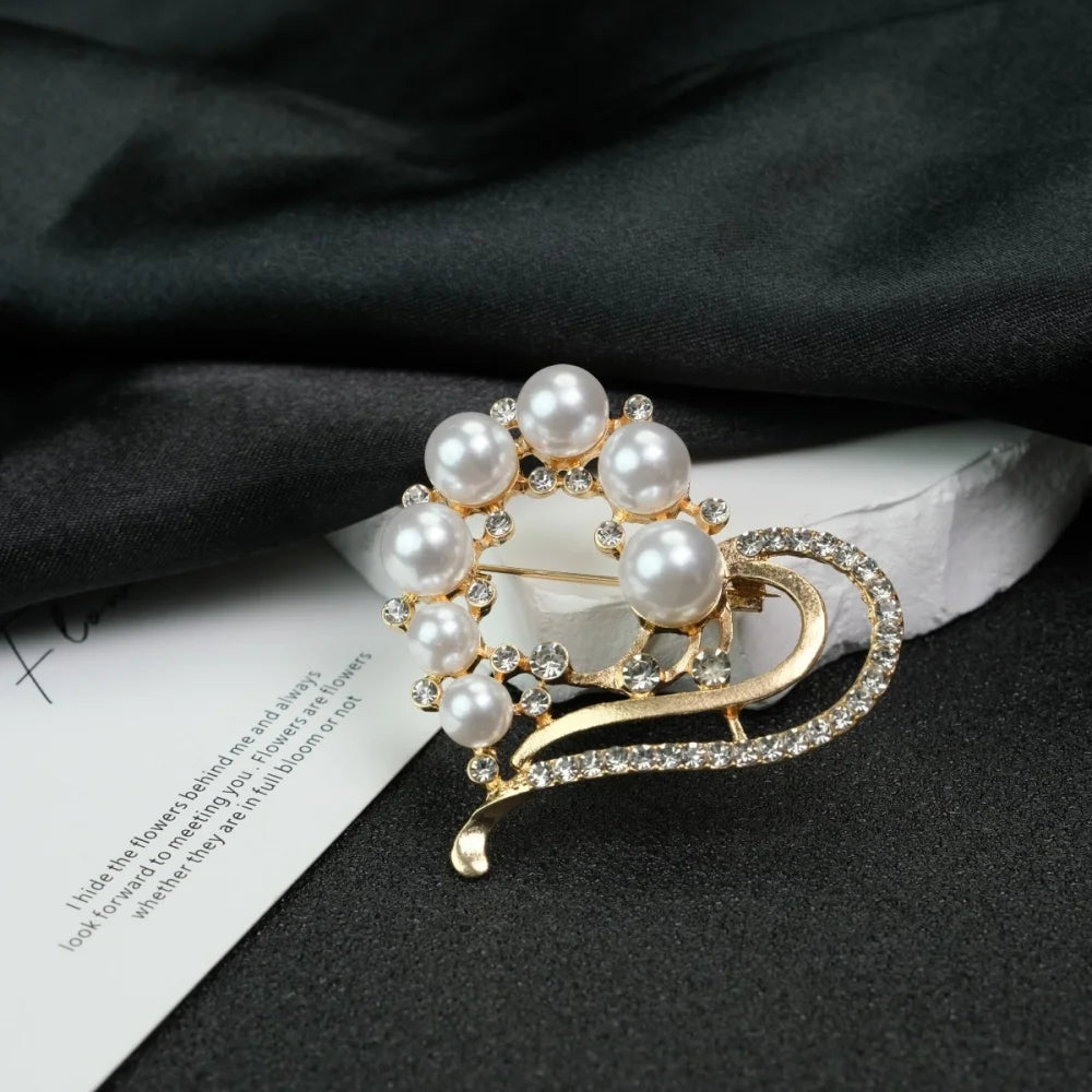 Broche Cœur Amour Perle Fleur Tulipe Luxe – Pin's Corsage Alliage Élégant Mariage Femme