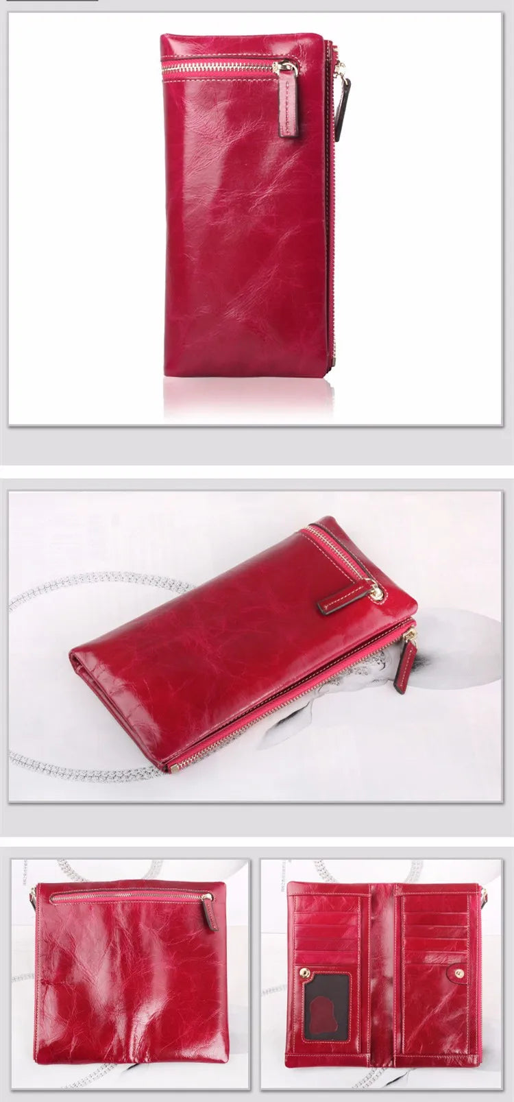 Portefeuille Femme Cuir Véritable Long - Porte-Monnaie Luxe Huile Végétale Casual