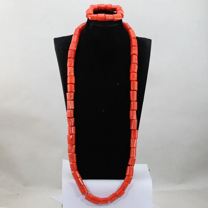 Ensemble Bijoux Perles Corail Naturel – Parure Marié Africain Orange
