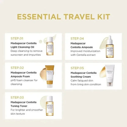 Kit Voyage SKIN1004 Madagascar Centella 5pcs - Toner Ampoule Crème Apaisante Huile Nettoyante Mousse K-Beauty