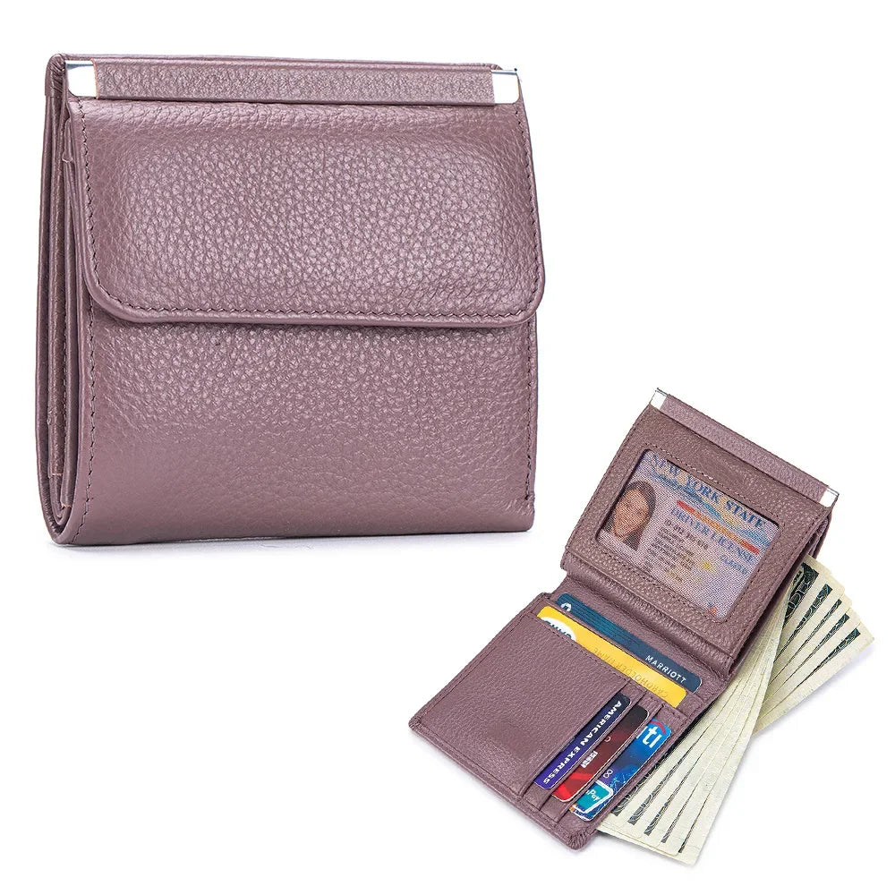 Portefeuille Femme Bifold Cuir Véritable Compact - Porte-Monnaie Slim Court Lovers