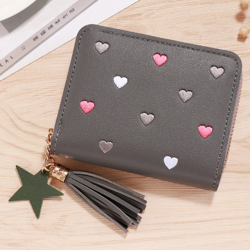 Portefeuille Femme Mini Court Pompon Zippé - Porte-Monnaie Cuir PU Cute Porte-Carte Main Vert