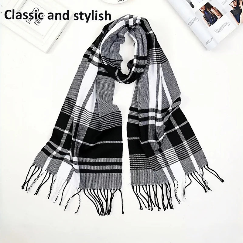 Foulard Écharpe Homme Carreaux Hiver - Châle Doux Cachemire Franges Classique
