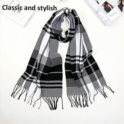Foulard Écharpe Homme Carreaux Hiver - Châle Doux Cachemire Franges Classique