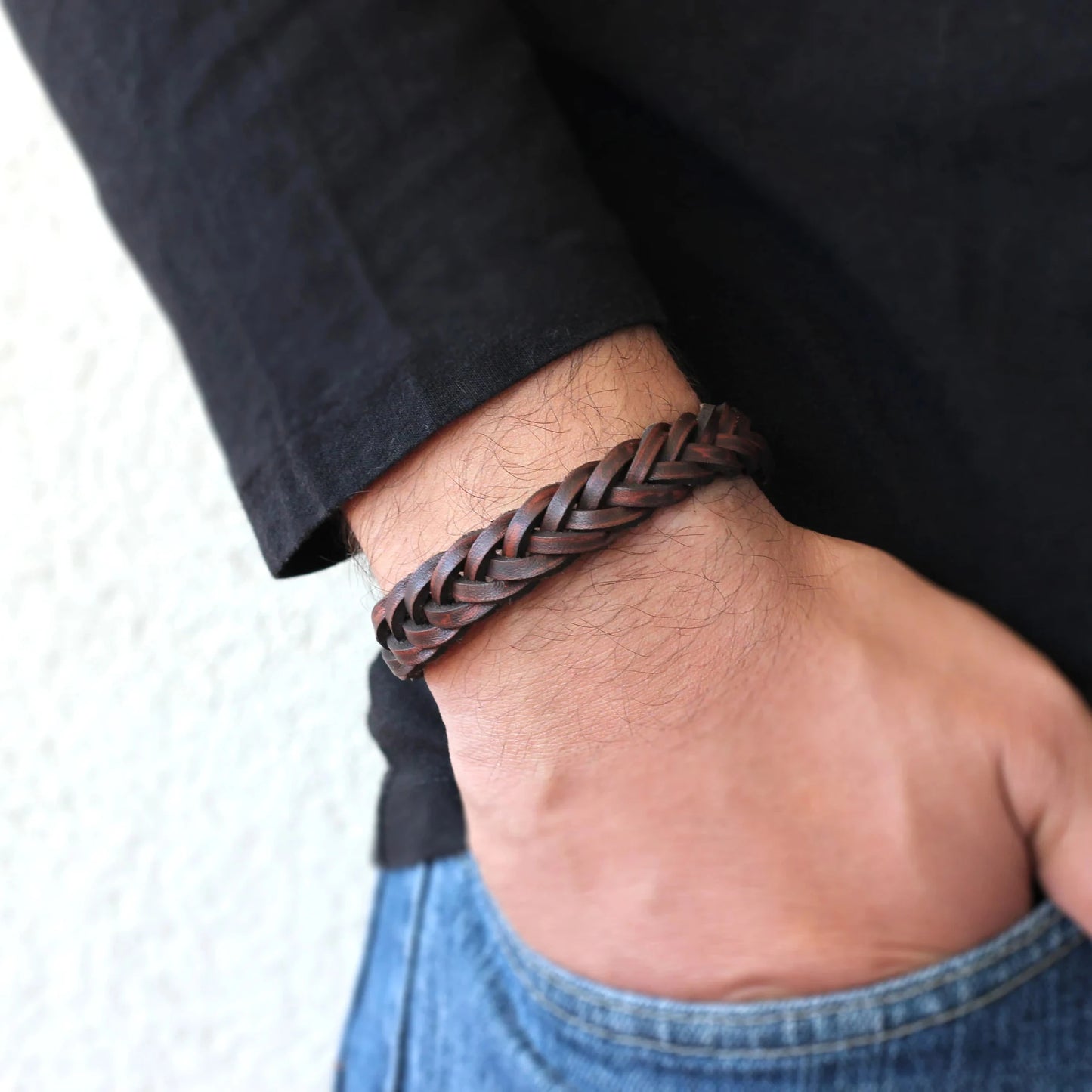 Bracelet en Cuir Tressé pour Homme — Bijou Artisanal, Cadeau Idéal