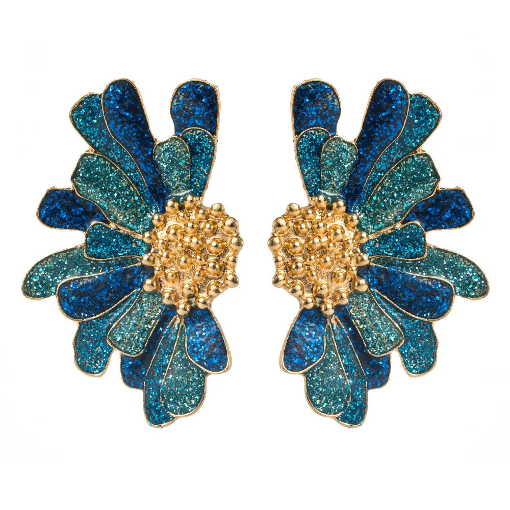 Boucles d'Oreilles Puces Fleur Arc-en-Ciel Bohème Statement – Peinture Métal Vacances Femme