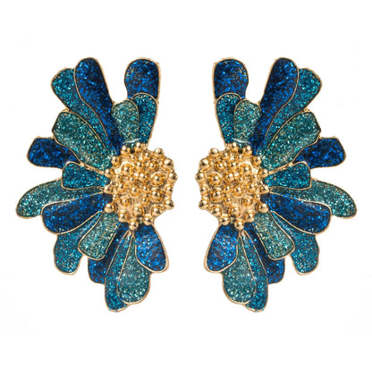Boucles d'Oreilles Puces Fleur Arc-en-Ciel Bohème Statement – Peinture Métal Vacances Femme