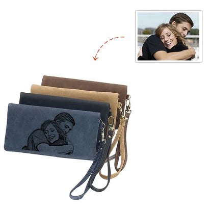 Portefeuille Femme Personnalisé Photo Gravé - Cadeau Maman Fermeture Éclair Design Unique