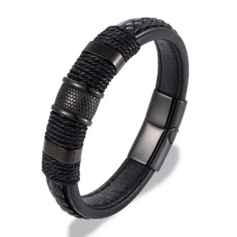 Bracelet Cuir Classique Homme – Boucle Magnétique Métal Casual Chic