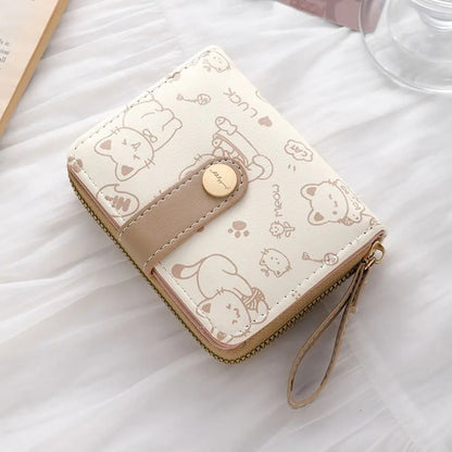 Portefeuille Femme Chat Mignon Cuir PU - Porte-Monnaie Court Grande Capacité Voyage