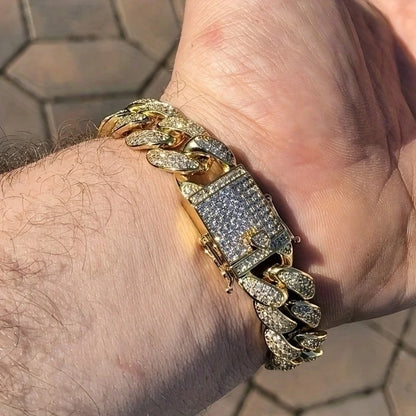 Bracelet Cubain Iced Out Acier Inoxydable – Chaîne Hip-Hop Cristaux Hommes