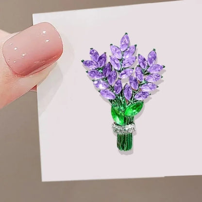 Broche Lavande Violette Exquise Cristaux Strass – Pin's Bouquet Fleurs Élégant Femme