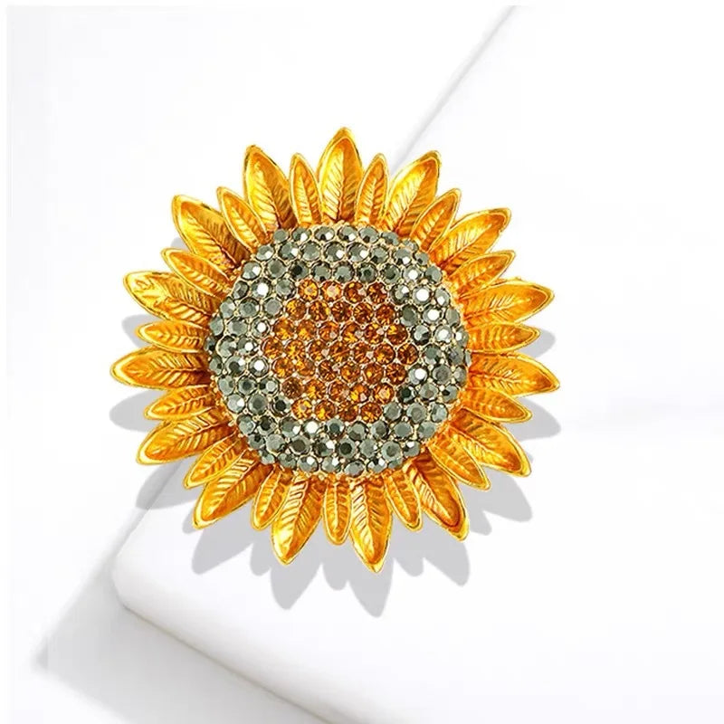 Broche Tournesol Jaune Émaillée Strass Luxueuse – Pin's Fleur Marguerite Femme