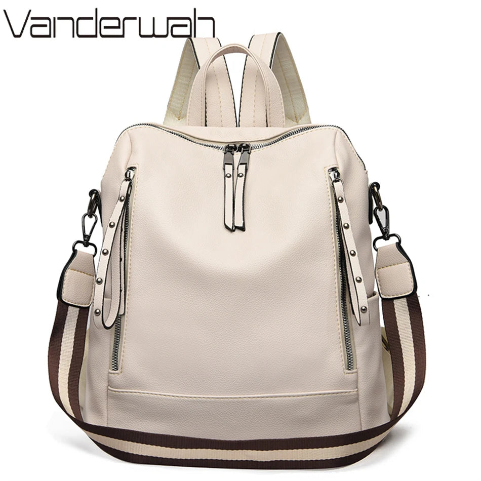 Sac à Dos Femme Cuir Souple Imperméable Jaune - Sac École Luxe Multifonction