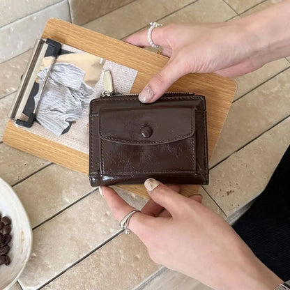 Portefeuille Femme Court Cuir PU Argenté - Porte-Carte Zippé Ultra Fin Multifonction Élégant
