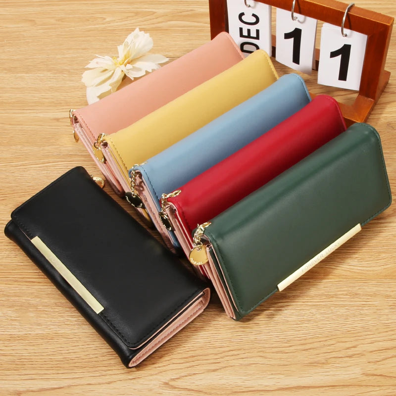 Portefeuille Femme Trifold Long Haut de Gamme - Multi-Cartes Multifonction
