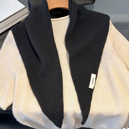 Foulard Triangle Laine 100% Niche Britannique Coréen - Écharpe Tricotée Multifonction Femme