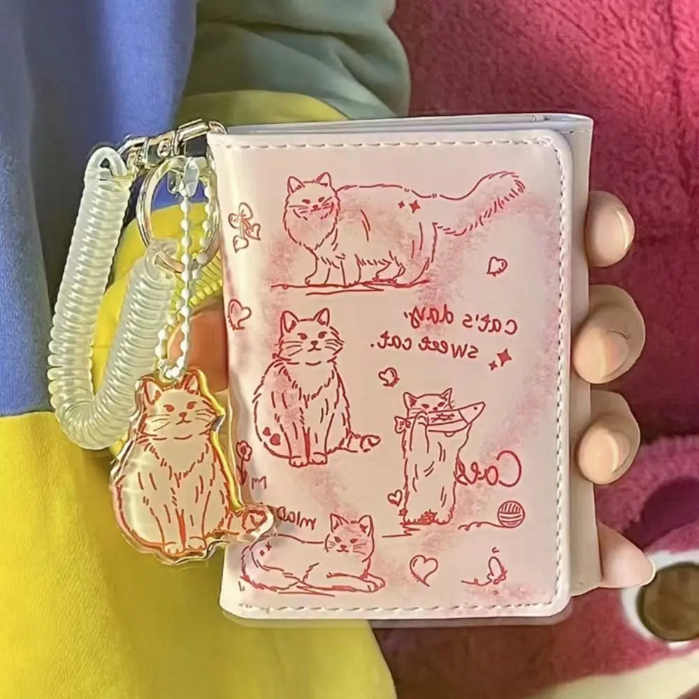 Portefeuille Femme Cuir Chat Graffiti - Porte-Monnaie Grande Capacité Portable