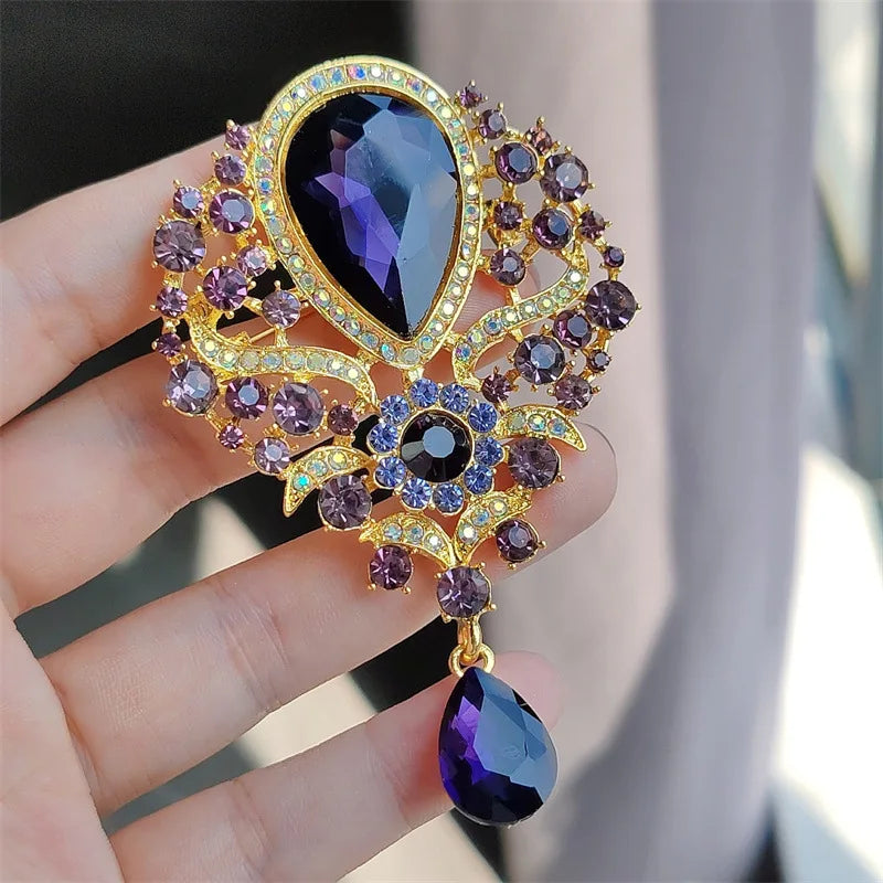 Broche Goutte d'Eau Cristal Grande Luxe Élégante – Pin's Pendentif Vintage Mariage Soirées Femme
