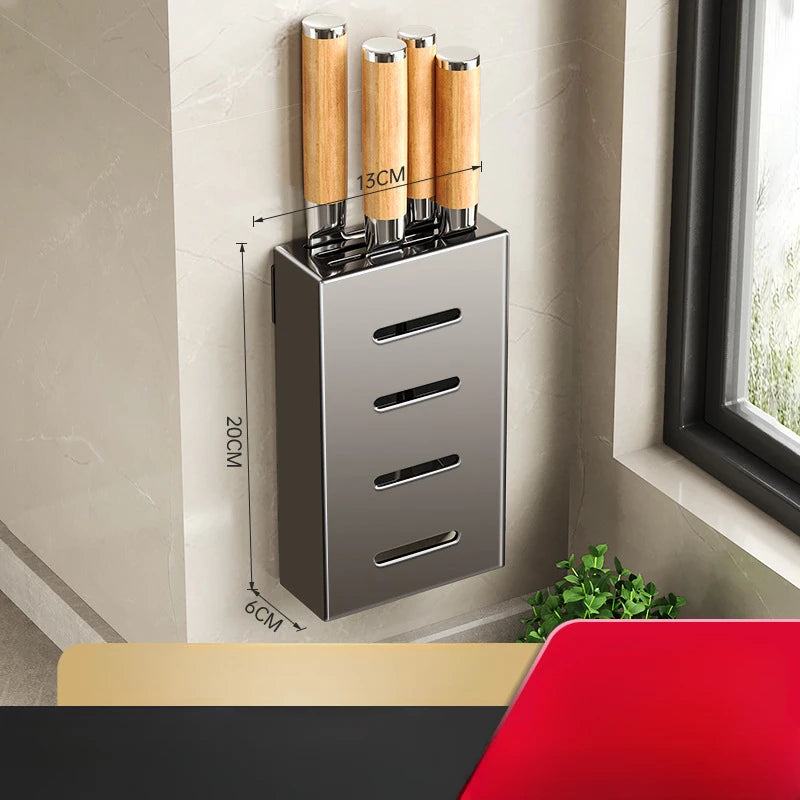 Porte-Couteaux Mural de Cuisine - Rangement Sans Perçage en Acier au Carbone