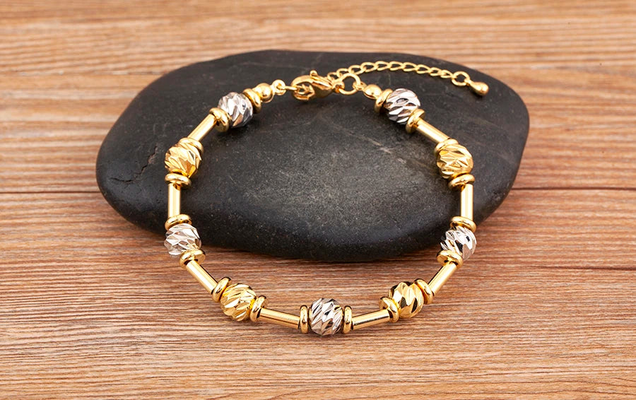 Bracelet Perles CZ Fait Main Ajustable – Chaîne Cuivre Polyvalent Femme