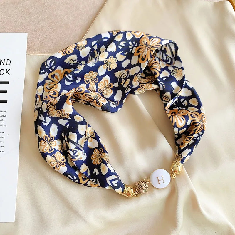 Women's Square Scarf with Magnetic Buckle - Versatile Summer Luxury Scarf/Necklace