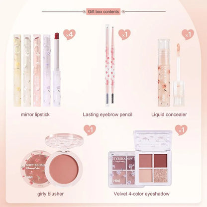 Set Maquillage 8 Pièces Complet - Rouge à Lèvres Correcteur Ombre Paupières Sourcils Blush Kit Beauté