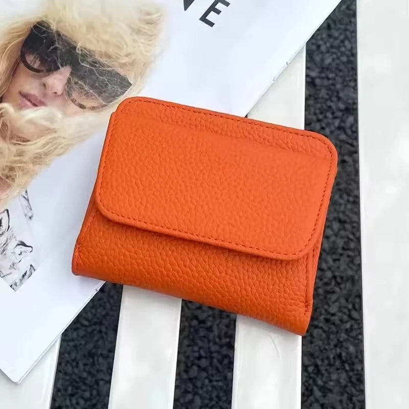 Portefeuille Femme Cuir Véritable Pliable Simple - Porte-Monnaie Multifonction Coin Bag Petit Money Bag