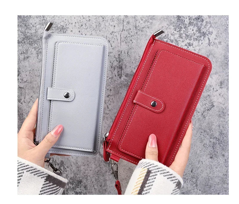 Portefeuille Femme Long Zippé Cuir PU - Pochette Élégante Simple Noir Blanc Gris Rouge