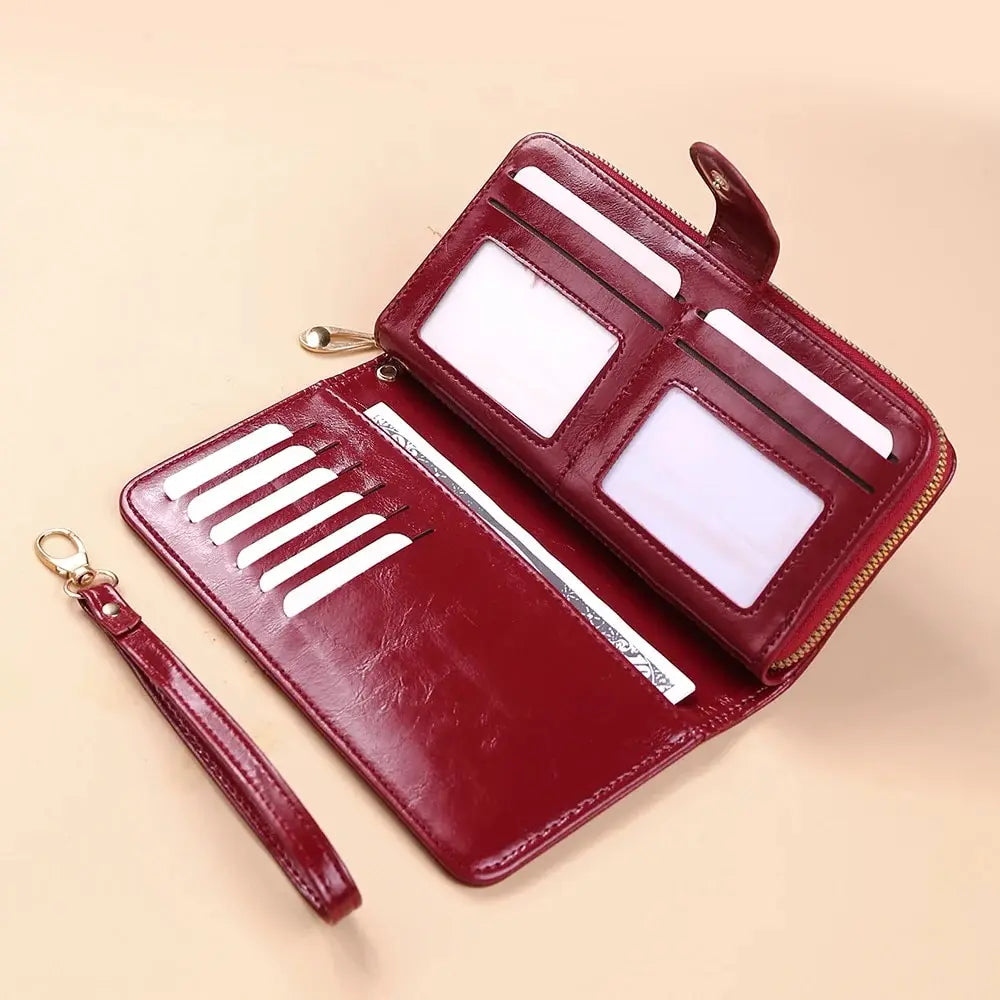 Pochette Portefeuille Femme Cuir PU Vintage - Clutch avec Dragonne et Compartiment Téléphone