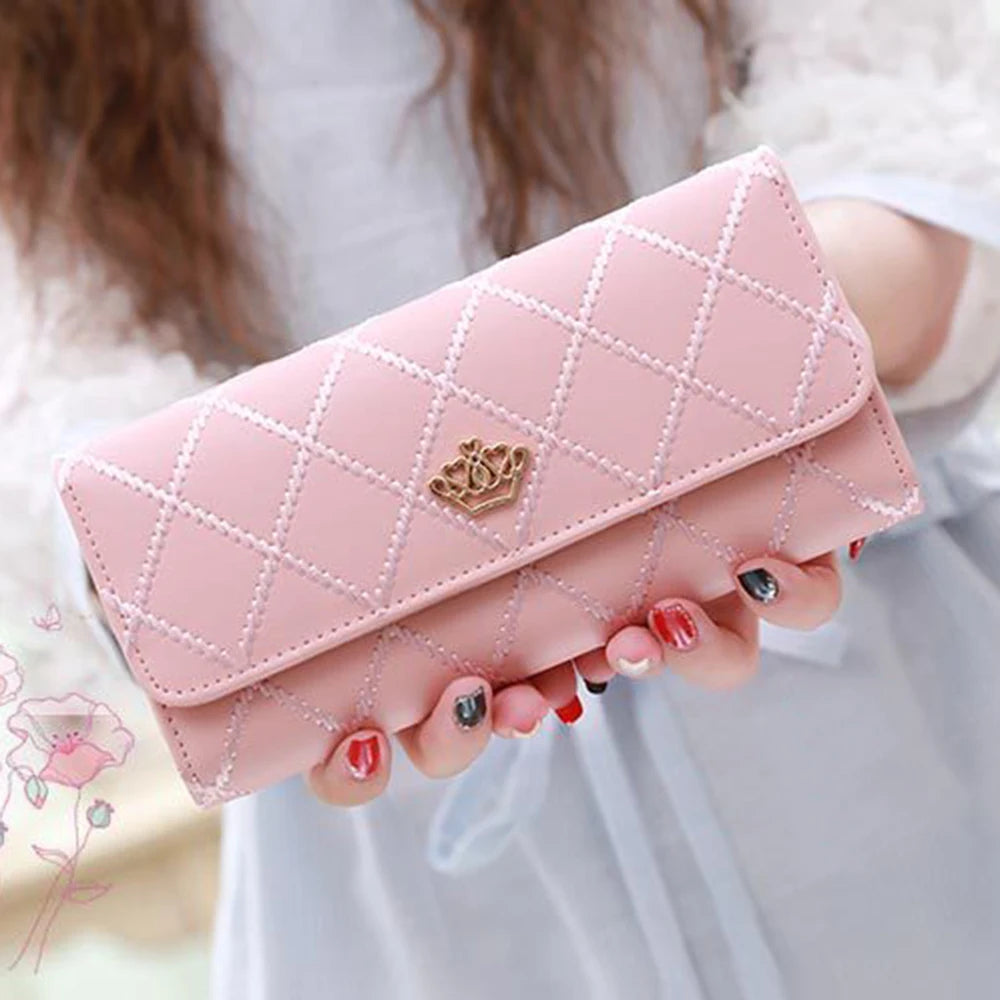 Portefeuille Long Femme Rose Carreaux - Porte-Monnaie Téléphone Hasp Mignon