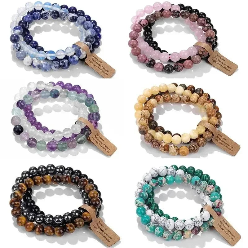 Bracelet Multi-Rangs en Pierres Naturelles et Cristaux - Améthyste