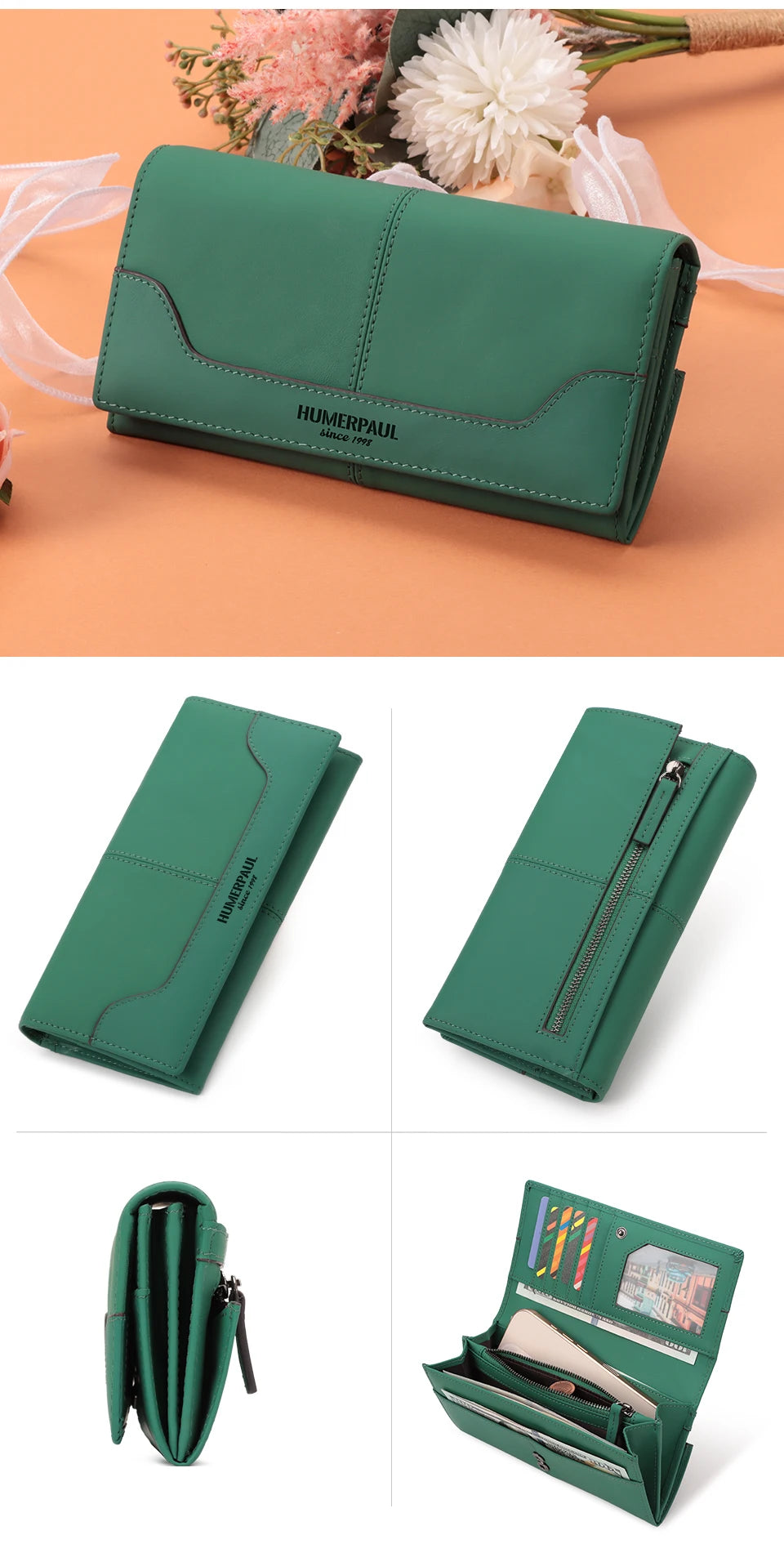 Portefeuille Femme Cuir Véritable Long RFID - Carteras Luxe avec Porte-Monnaie
