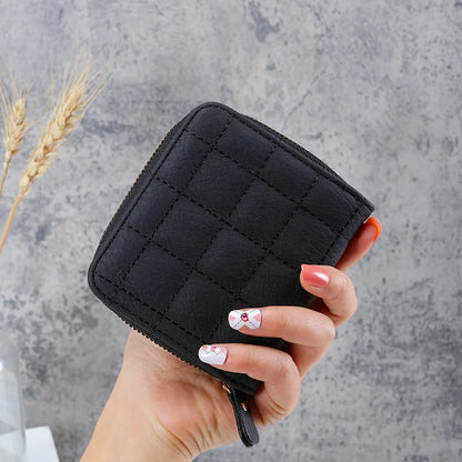Portefeuille Court Femme Cuir PU à Carreaux - Petit Porte-Cartes Zip avec Porte-Monnaie