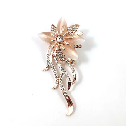 Broche Bouquet Fleurs Opale Strass Dorée – Pin's Mariée Mariage Élégant Femme